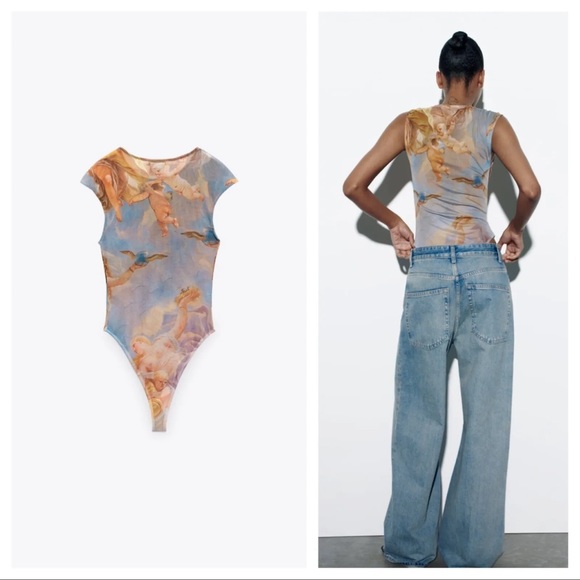 ZARA Printed Tulle Bodysuit - Picture 3 of 11
